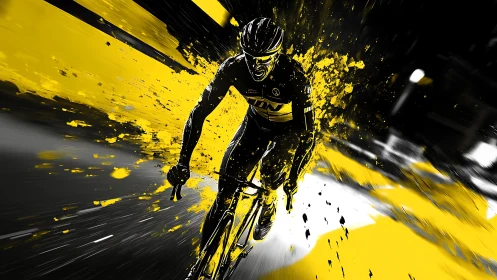 Cyclist sprints through yellow paint explosion at speed
