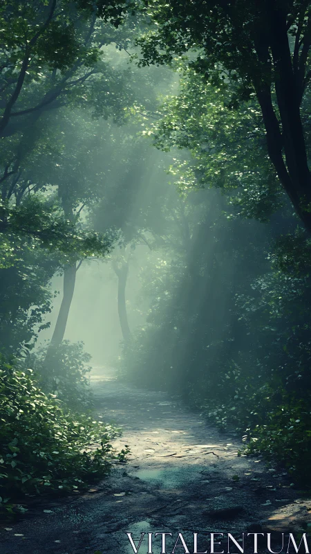 Luminescent forest canopy with volumetric light penetration.