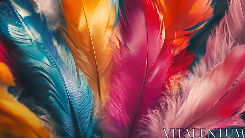 Macro depth-of-field study of multicolor bird feathers in layers