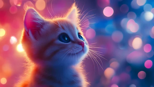 Luminescent Cat Portrait with Vibrant Neon Aura.