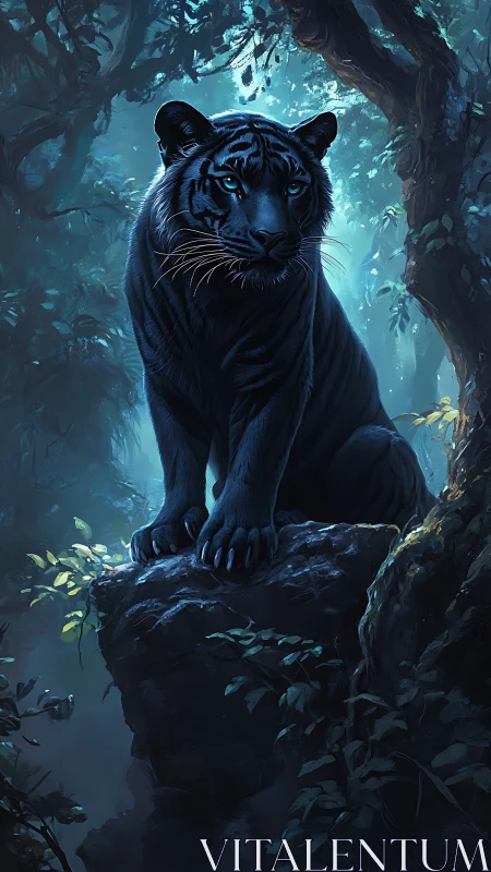 Midnight Sentinel: Phantom Tiger Prowls Enchanted Forest.