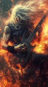 Flaming metal guitarist shreds amid swirling inferno
