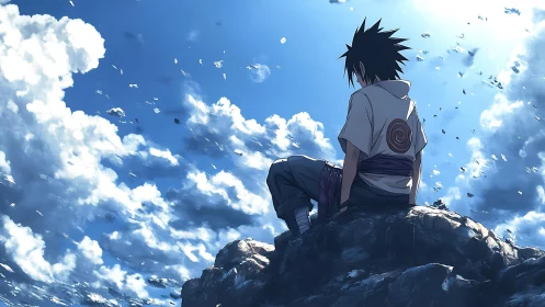 Sky-perched wanderer bathing in storm-bright solitude.