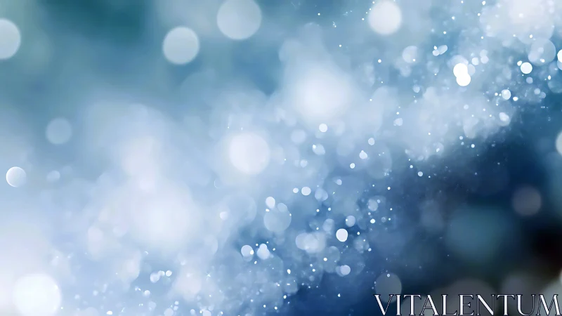 Iridescent blue bokeh field with soft luminous particles.