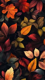 Autumn foliage pattern glows against deep shadowed background.