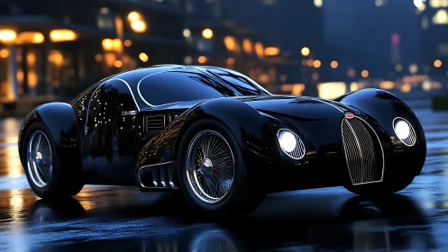 Neo-streamlined black coupe with retro aerodynamic bodywork.