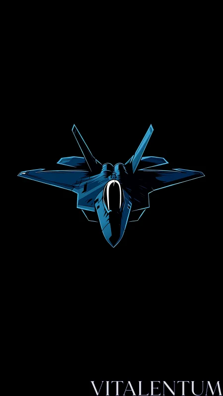 Front view vector illustration of blue stealth jet aircraft.