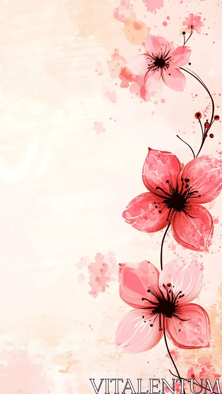Watercolor Pink Flowers: Botanical Art with Ink Details.