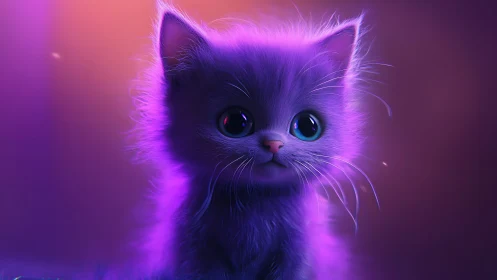 Neon twilight kitten staring into cosmic daydreams.