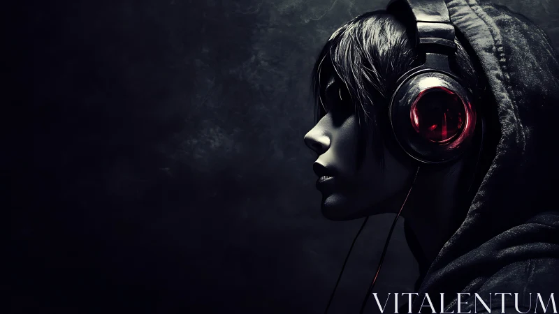 Cybernetic profile portrait with red-lensed over-ear headset