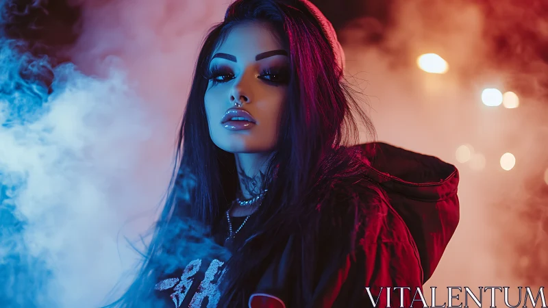 Neon rim-lit portrait balances cyan and magenta bicolor fog lighting