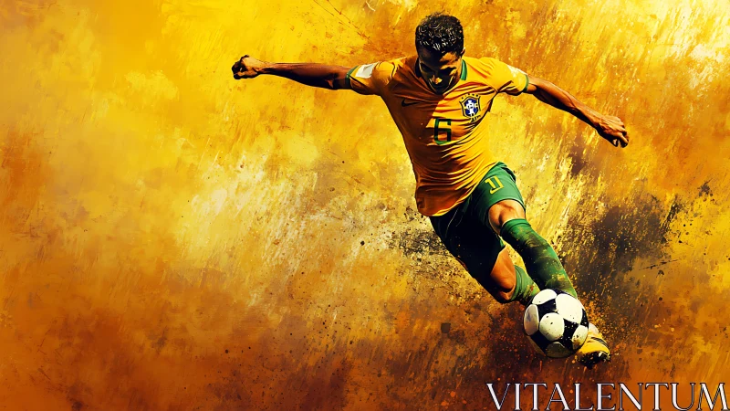 Golden burst striker launching a blazing world cup volley.