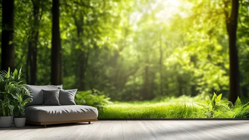 A Serene Outdoor Lounge Space Overlooking Lush Forest