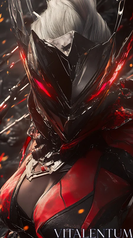 Crimson cyber-knight glares through molten obsidian armor