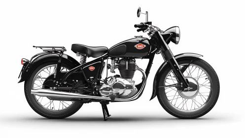 Side-profile optical study of classic black single-cylinder motorcycle.