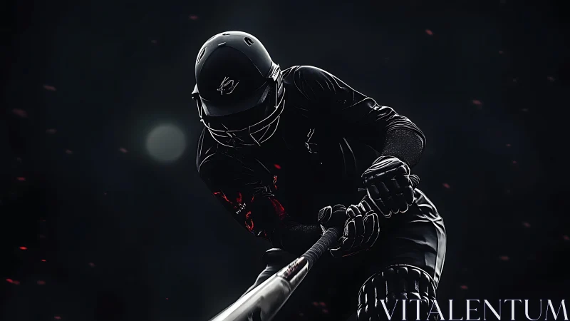 Low-key digital painting of armored cricket batter mid-swing