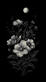 Moonlit Flowers: Nocturnal Botanical Engraving.