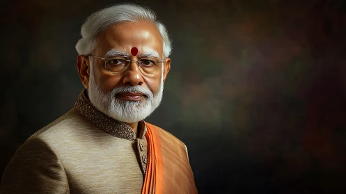 Portrait of older man in formal ethnic attire with bindi