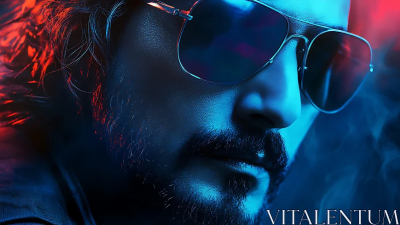 Neon rim-lit male portrait uses cyan-red cinematic contrast