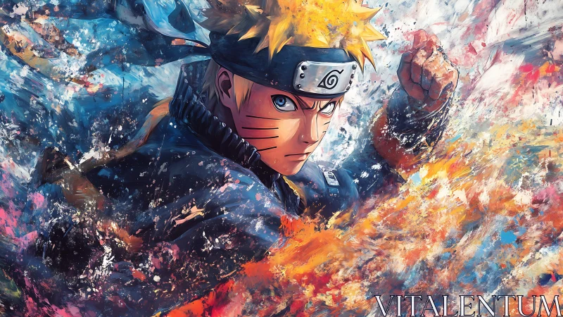 Dynamic anime ninja portrait with explosive paint motion