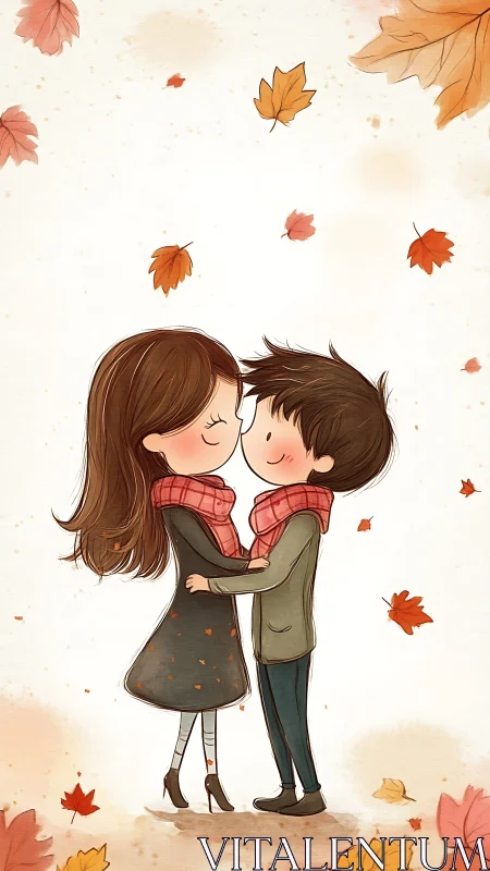 Couple Embracing in Autumn Leaves