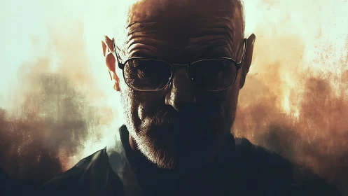 Moody bearded figure emerging from warm shadowed light.