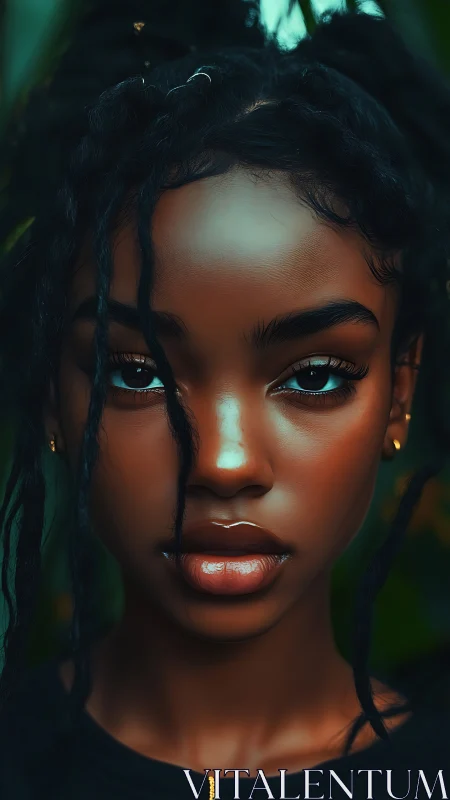 Digital portrait study with luminous skin and central gaze emphasis.