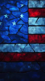 Fragmented flag design with textured red, white, blue fields.