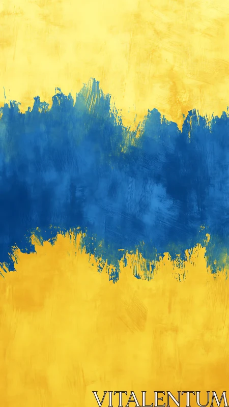 Bold blue brushstrokes drifting through golden light.