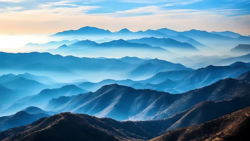 Layered mountain ridges recede in atmospheric blue haze