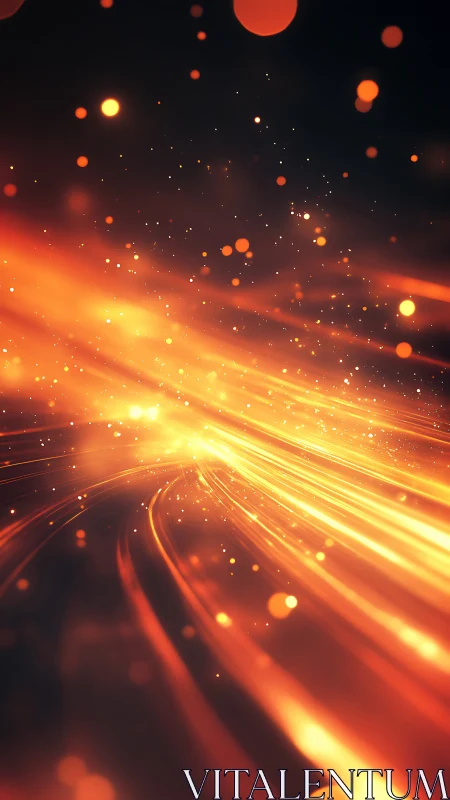 Golden Energy Burst. Luminous particles stream through darkness with intense heat radiation.