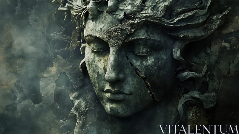 Stormworn stone muse dreaming beneath ancient fractures.