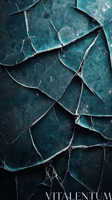 Cracked teal surface with overlapping fractured segments.