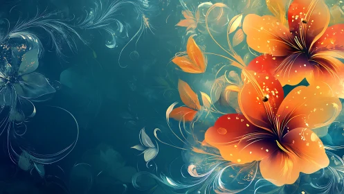 Luminous Flowers Bloom in Teal and Orange Gradient