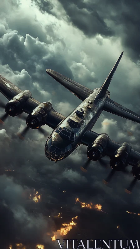 Photoreal bomber aircraft in cinematic stormlight composition.