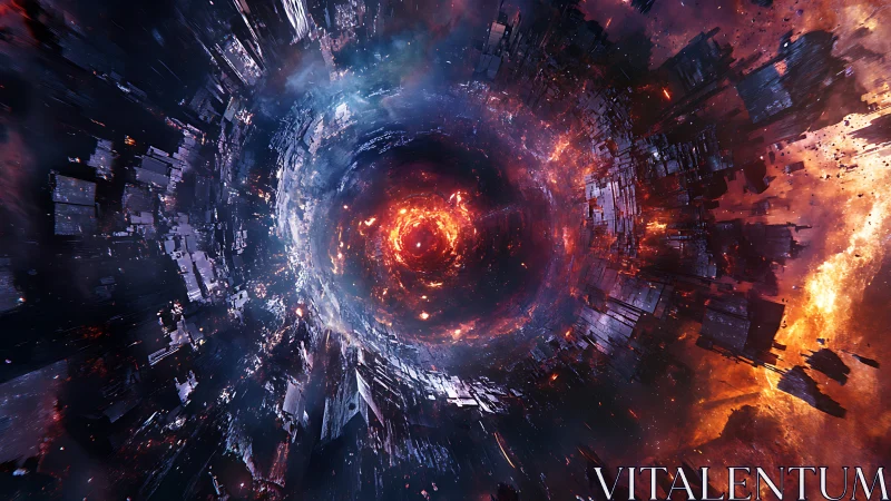 Collapsing toroidal singularity with orbiting derelict megastructures