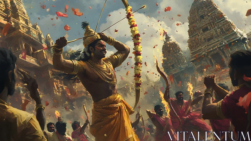 Temple warrior leads vibrant festival procession in gold