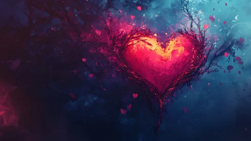 Luminous Heart Tree Glowing Against Twilight Backdrop.