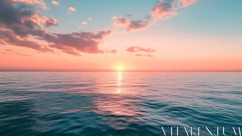 Sun aligns with horizon over calm ocean under sparse clouds