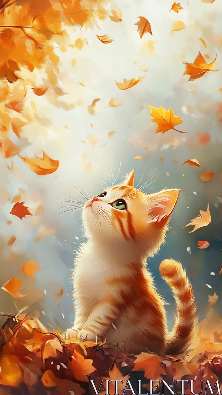 Curious Kitten Chases Autumn's Dancing Leaves Skyward