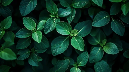Dense groundcover foliage shows matte leaves with surface droplets
