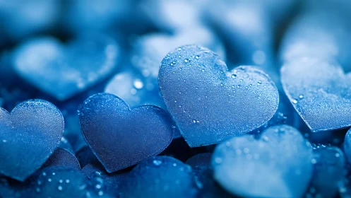 Frosty Blue Hearts Glistening with Winter's Delicate Beauty
