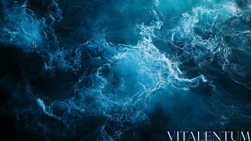 Wild electric tides swirling in a midnight teal ocean.