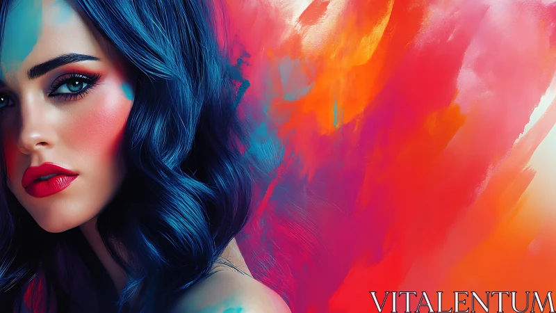 Digital portrait of blue haired woman with bold abstract color