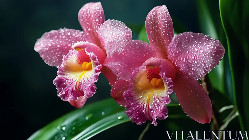Dewy Orchid Blossoms Glistening in Soft Light