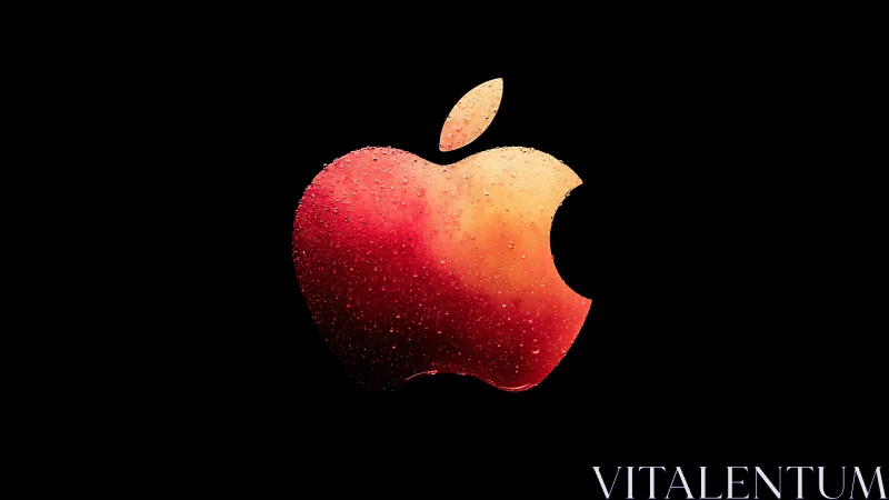 Apple-shaped logo rendered as wet red and orange surface