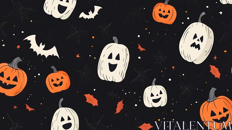 Cartoon pumpkins and bats form seamless Halloween pattern