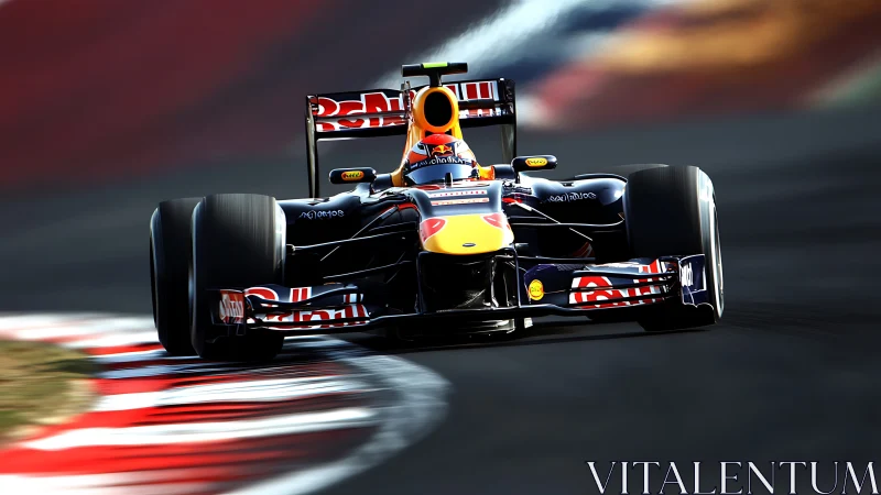 Red Bull Formula racer slicing through a molten racetrack.