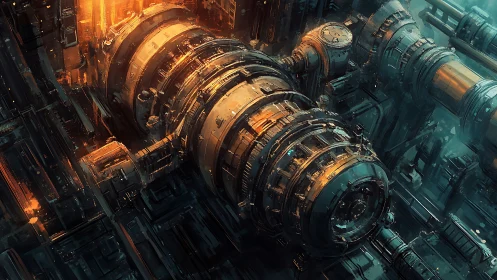 Futuristic industrial reactor core with concentric rotary modules