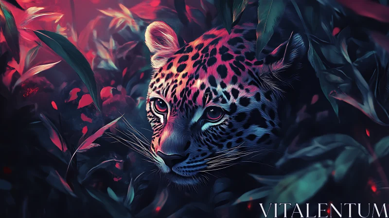 Neon Ocelot Digital Rendering with Chromatic Gradient Foliage.